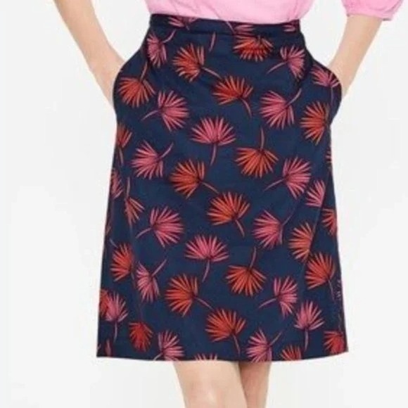 Boden NWOT  Navy Printed Palm ALine Cotton Skirt, fully lined, 4R, MSRP $89 - Picture 8 of 8